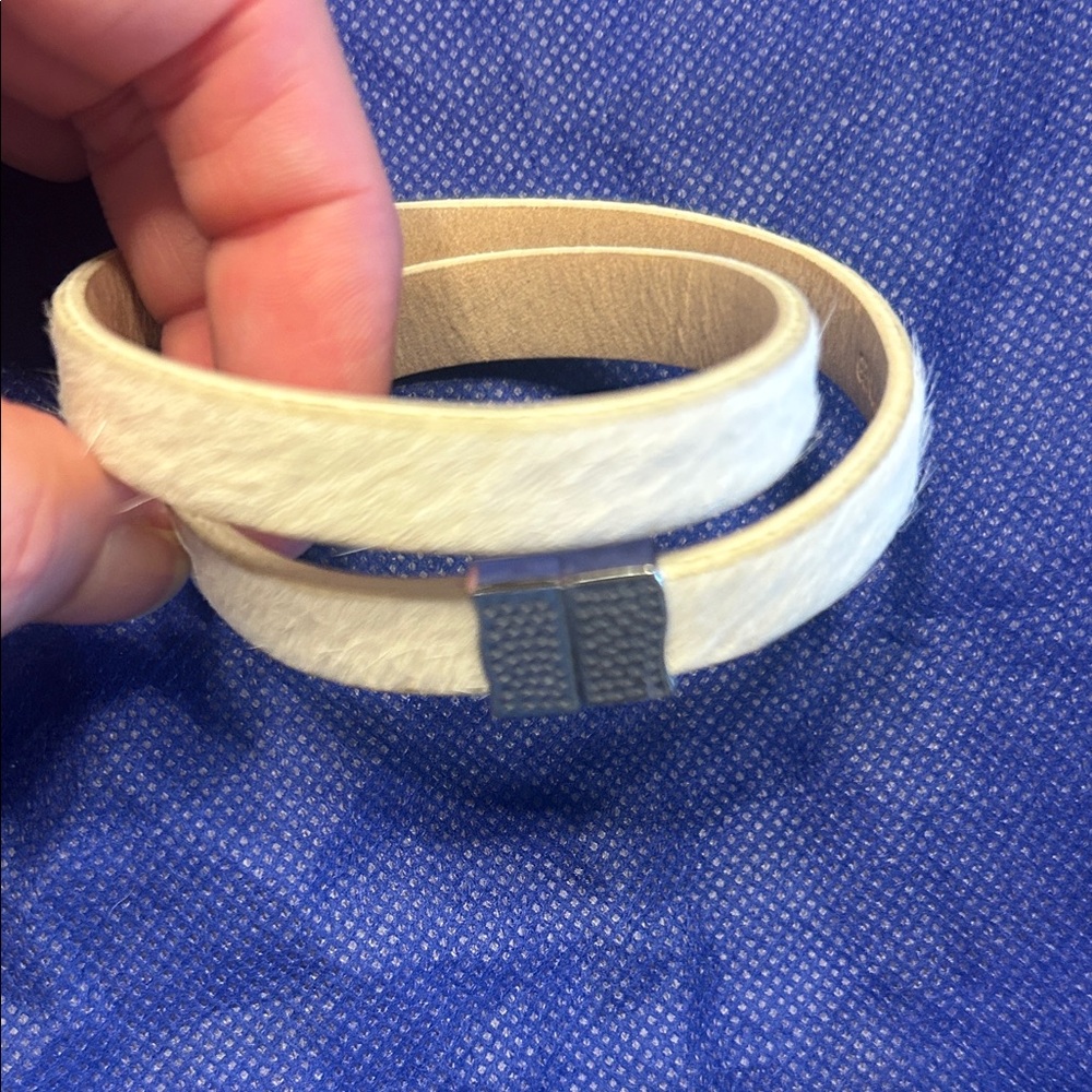 Rustic Cuff White Leather white cowhide /hair Double Wrap Bracelet